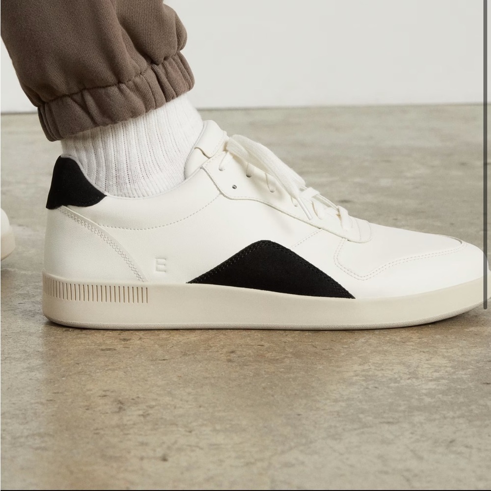 Everlane ReLeather Black and Off White Retro Inspired Court Shoe W 14 M 12 NEW